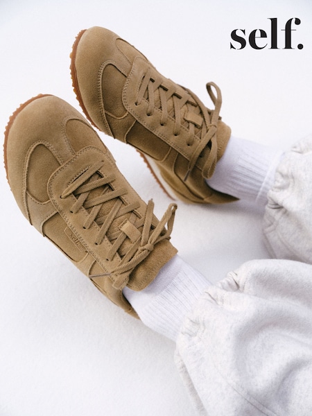 Neutral - Self. Slim Suede Mix Trainers