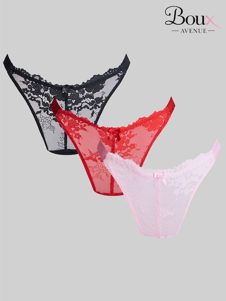 Boux Avenue Black/Red/Pink Fran High Leg Lace Thongs (V66832) | SGD 35