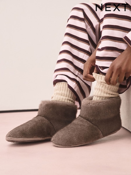 Brown - Faux Fur Boot Slippers