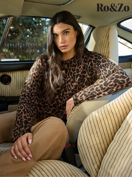 Ro&Zo Brown Leopard-Print Cotton And Cashmere-Blend Cardigan (V67032) | $247