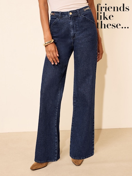 כביסת שטיפה - Friends Like These Hardware Detail Wide Leg Denim Jeans
