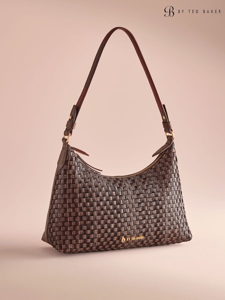 Chocolate Brown - B By Ted Baker Pony Hair Leather Weave Shoulder Bag