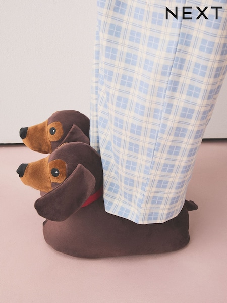 Brown - Dachshund Dog Mini Boot Slippers