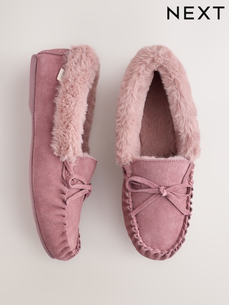 Pink - Moccasin Suede Slippers
