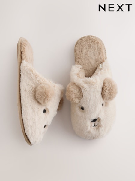 Tan Brown - Fur Mule Bear Slippers