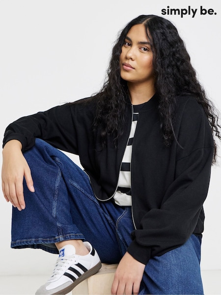 Simply Be Black Cut And Sew Bomber Zip Through Jacket (V67352) | $75