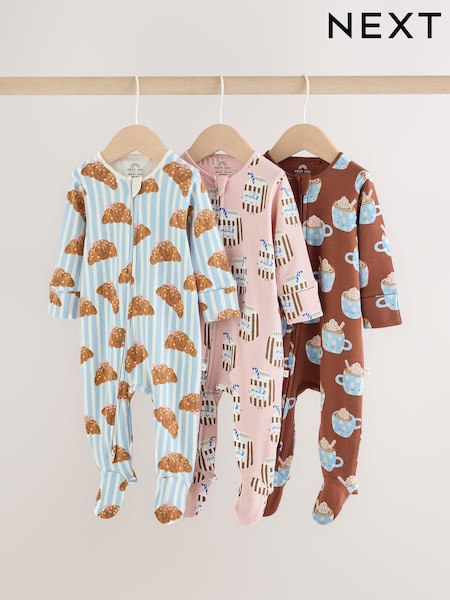 Blue Brunch - Two Way Zip Baby Sleepsuits 3 Pack (0mths-3yrs)