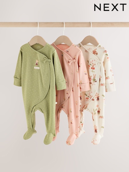 Pink/Green Bunny - Wrap Baby Sleepsuits 3 Pack (0mths-3yrs)