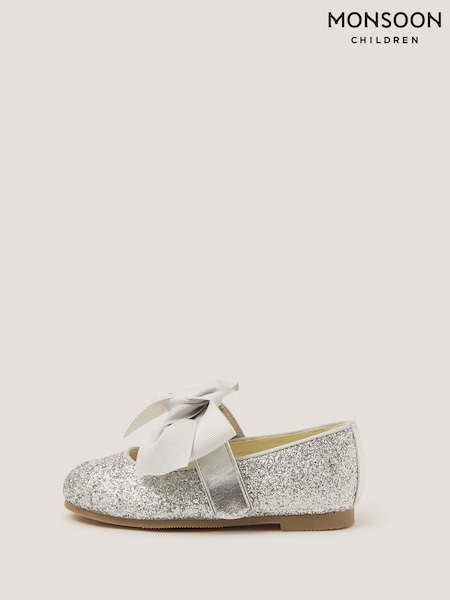 Monsoon Silver Glitter Bow Mary Jane Ballet Flats (V67658) | $55