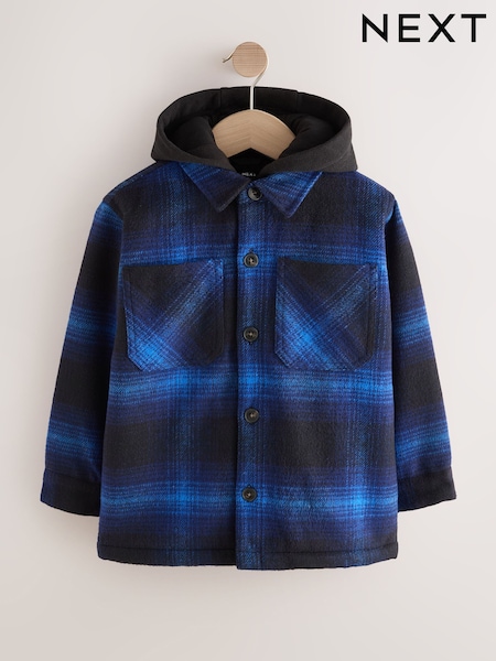 Cobalt Blue Check - Borg Lined Hooded Shacket (3-16yrs)