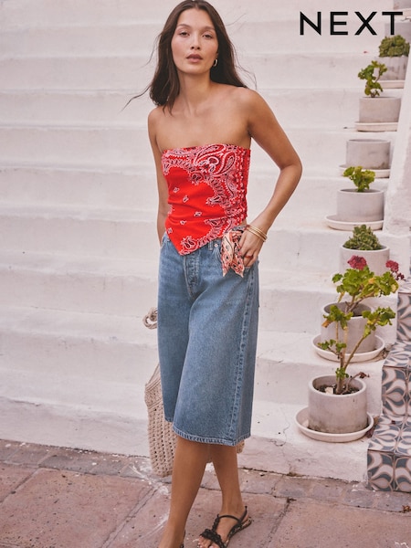 Light Blue - Knee Length Denim Jort Shorts