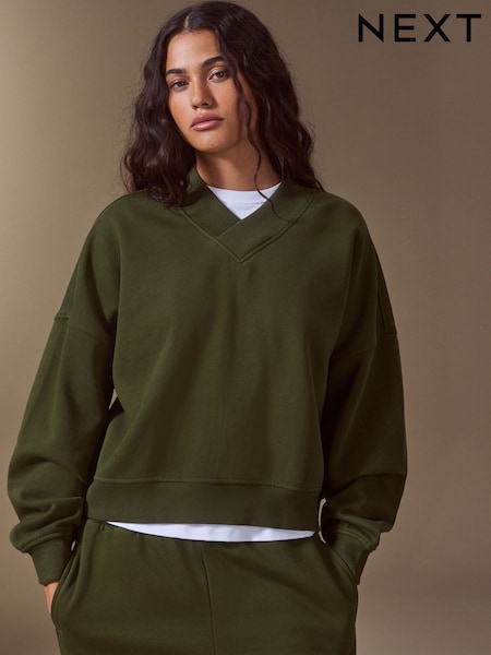 Khaki Green - V-neck Sweatshirt
