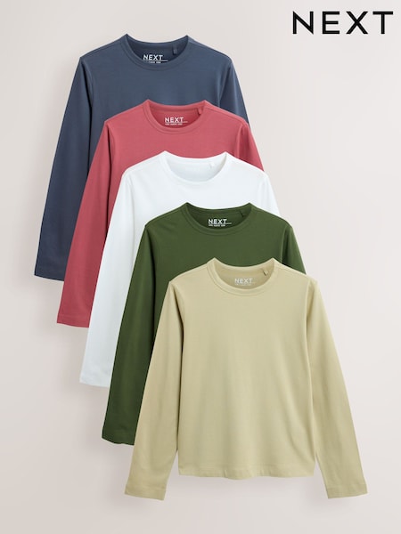 Multi - Long Sleeve Crew Neck T-shirts 5 Pack