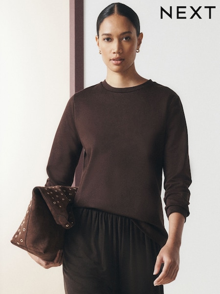 Chocolate Brown - Heavyweight Long Sleeve Crew Neck T-shirt