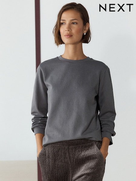Grey - Heavyweight Long Sleeve Crew Neck T-shirt