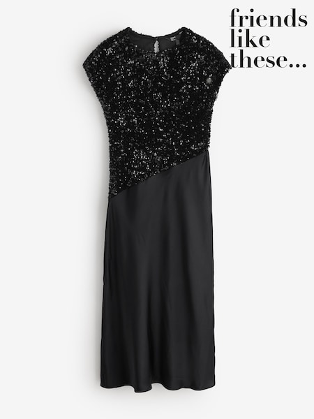 Noir - Friends Like These Asymmetric Sequin Satin Midi Dress