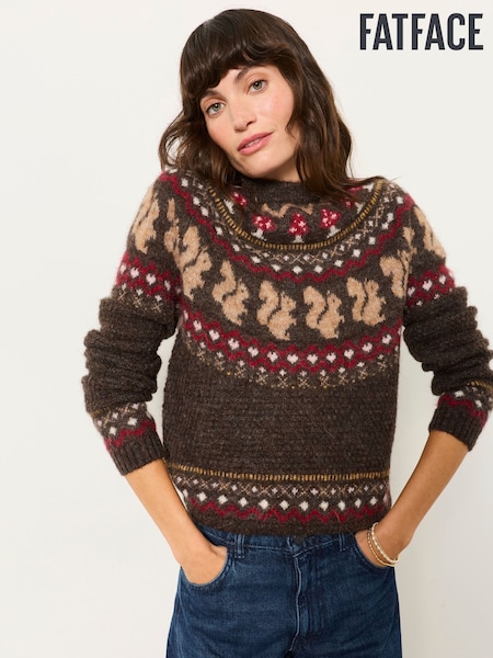 Brun - Fatface Squirrel Knitted Fairisle Jumper