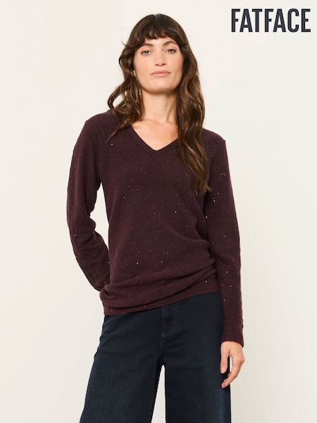 Burgundy Red - Fatface Knitted Sequin Sparkle Lace Tunic
