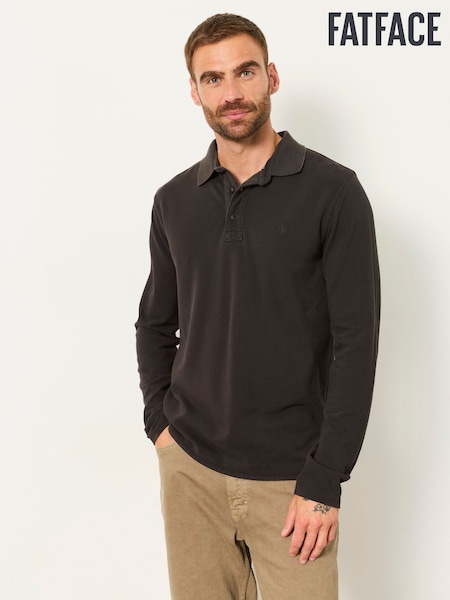 Washed Black - Regular Fatface Long Sleeve Pique Polo Shirt