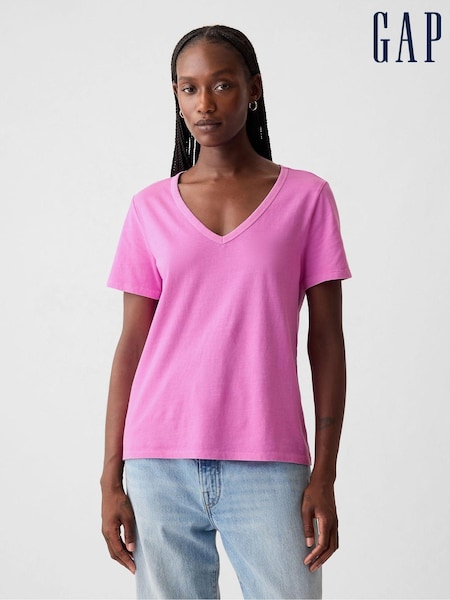 Gap Purple Cotton Short Sleeve Vintage V-Neck T-Shirt (V68208) | €11.50