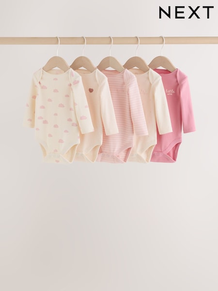 Ecru/Pink Cloud - Long Sleeve Baby Bodysuits 5 Pack