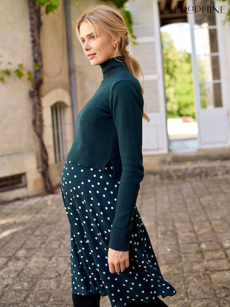 Green - Seraphine Maternity Roll Neck Knit Topper Dress