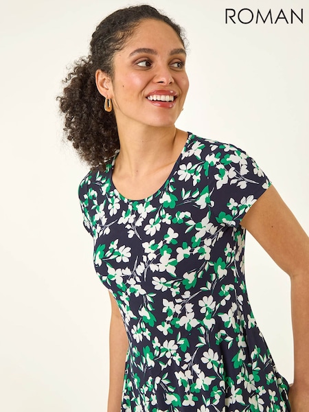 Roman Green Floral Hanky Hem Top (V68772) | AED255