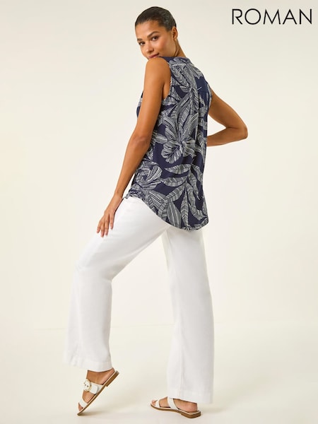 Roman Blue Floral Puff Print Stretch Vest (V68783) | €46.50