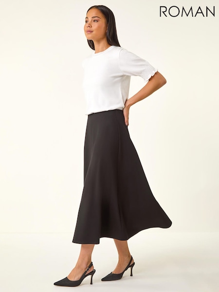 Roman Black Petite Ponte Stretch Midi Skirt (V68850) | $80