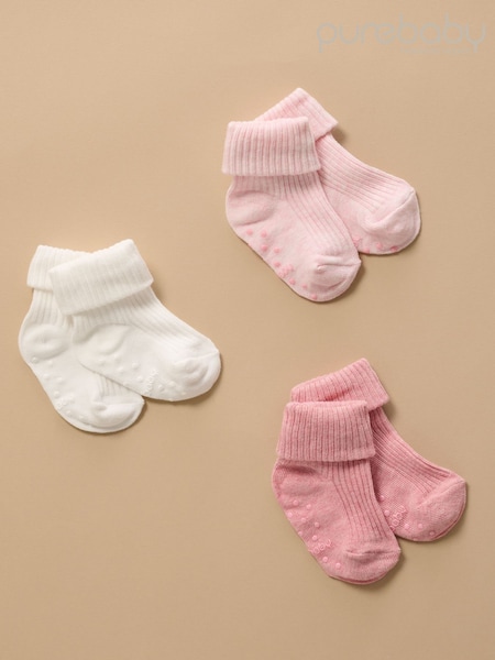 Pink - Purebaby Rib Socks 3 Pack