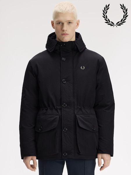 Black - Regular Fred Perry Padded Patch Pocket Parka Jacket