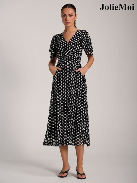 Jolie Moi Black Angel Sleeve Print Lace Maxi Dress (V69004) | ₪392