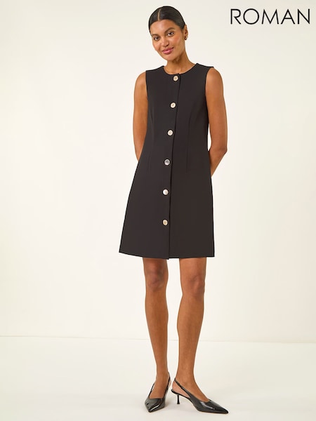 Roman Button Through Stretch Mini Dress (V69058) | kr928