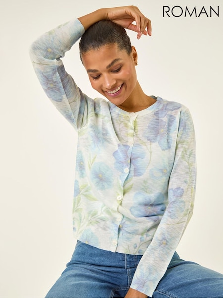 Roman White Floral Print Knit Cardigan (V69076) | SGD 81