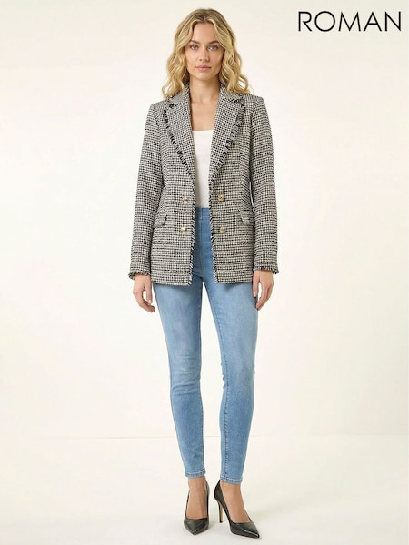 Roman Black Boucle Frayed Edge Jacket (V69080) | ¥ 18,500