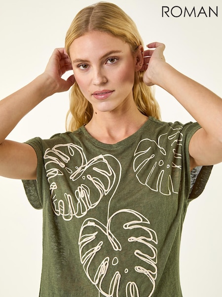 Grønn - Roman Textured Leaf T-Shirt (V69087) | kr571