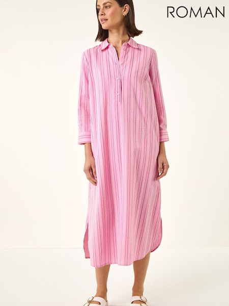Roman Pink Textured Stripe Shirt Dress (V69090) | $130