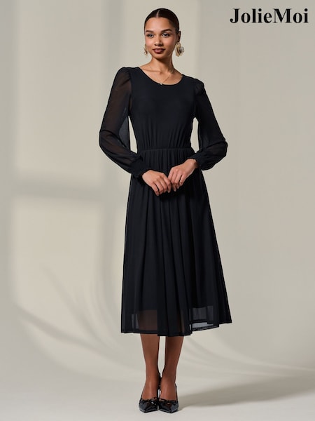 Jolie Moi Black Mesh Midi Dress (V69295) | kr942