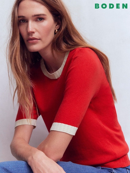 Boden Red Emilia Cotton Crew Neck T-Shirt (V69326) | $113