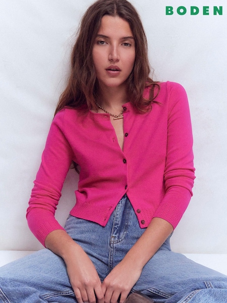 Boden Pink Emilia Cotton Cropped Cardigan (V69337) | €116