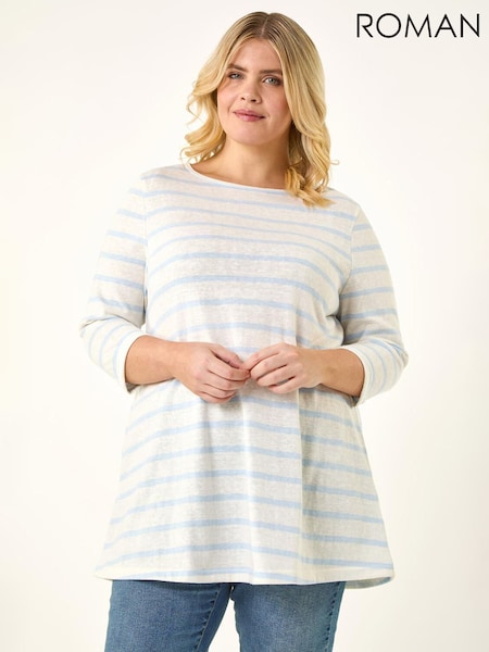 Roman Blue Curve Stripe Print Tunic Top (V69375) | ₪251