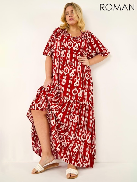 Roman Red Curve Printed Woven Maxi Dress (V69379) | CA$202
