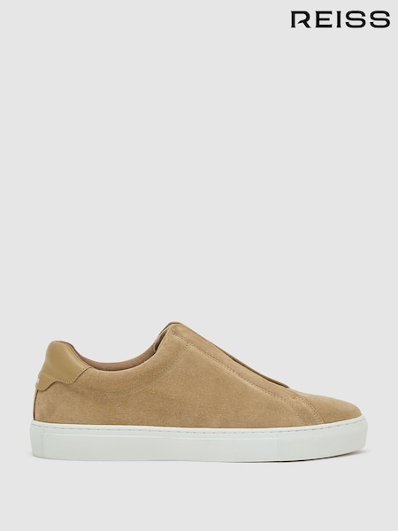 Sand - Regular Reiss Emil Suede Slip-on Elasticated Trainers