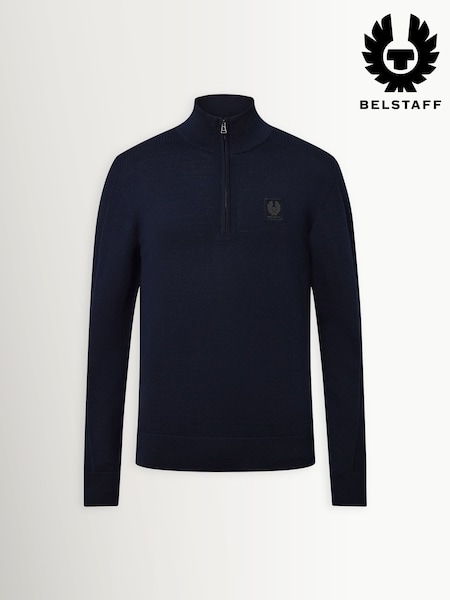 Blue - Regular Belstaff Colden Merino Quarter Zip Jumper