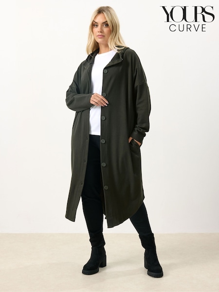 Yours Curve Green Button Through Hooded Jacket (V69728) | AED227