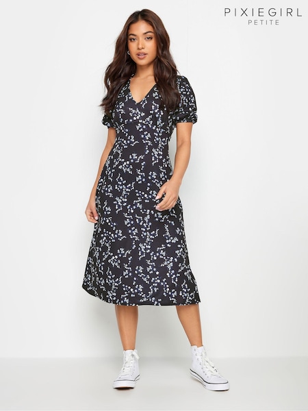 PixieGirl Petite Blue Abstract Spot Print Midi Tea Dress (V69742) | €45