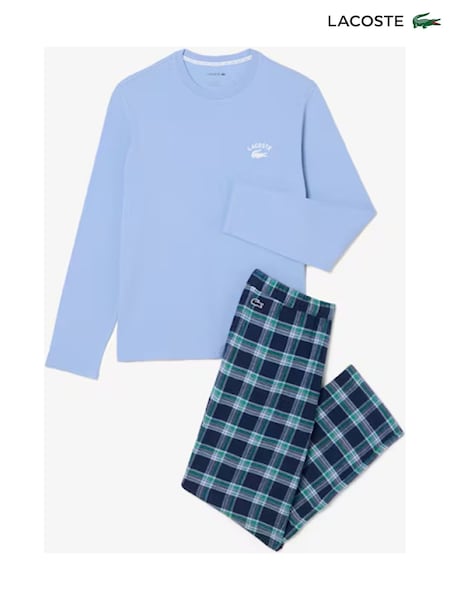 Azul - Regular Lacoste Plaid Flannel Jersey Pajamas Set