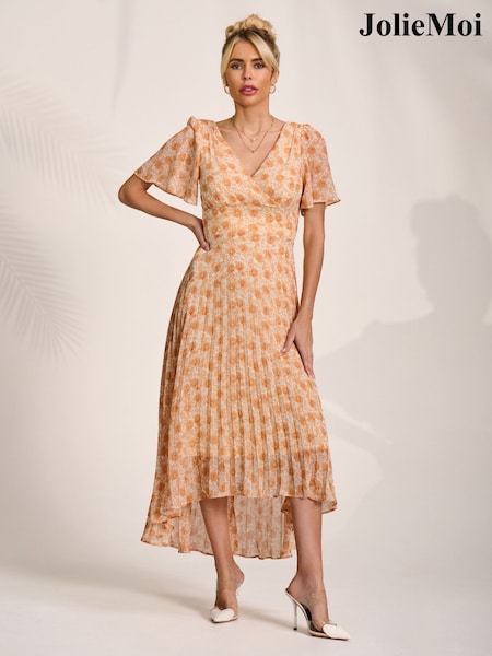 Jolie Moi Floral Pleated Dip Hem Maxi Dress (V70077) | ‏349 د.إ.‏