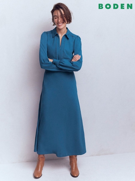 أزرق - Boden Pip Zip-Up Ponte Midi Dress (V70126) | ‏863 ر.س.‏