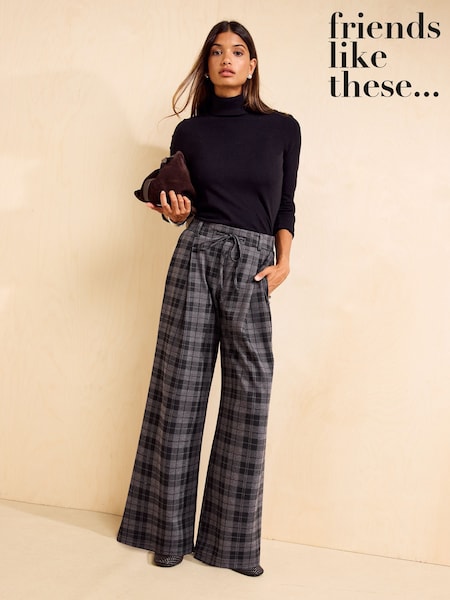 Grijs - Friends Like These Ruit Elasticated Waist Wijde pijpen Broeken